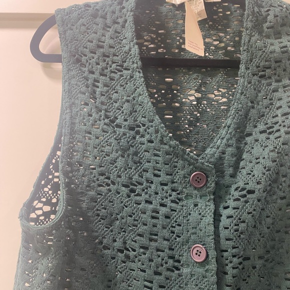 Vintage Kaufmann’s vest by Tapemeasure. Teal / forest green Crochet lacey sz L - Picture 4 of 9